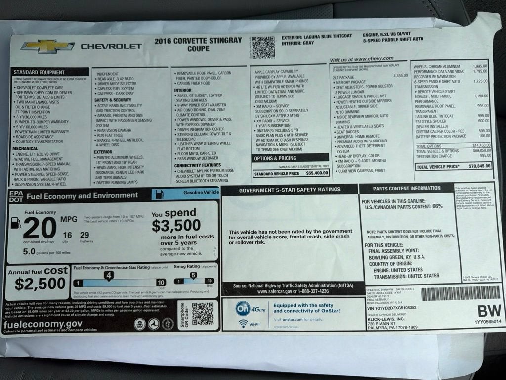 2016 Chevrolet Corvette Stingray 2LT